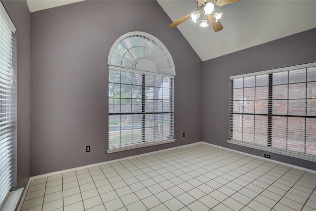 6613 Springmeadow Ln, Rowlett, TX 75089 - unfurnished room featuring a ceiling fan, vaulted ceiling, and tile patterned floors