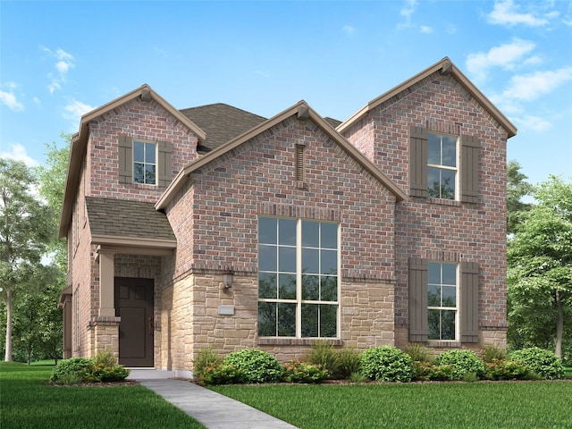 1624 Palo Duro Way, Celina, TX 75009 - view of front facade with brick siding, a front yard, and a shingled roof