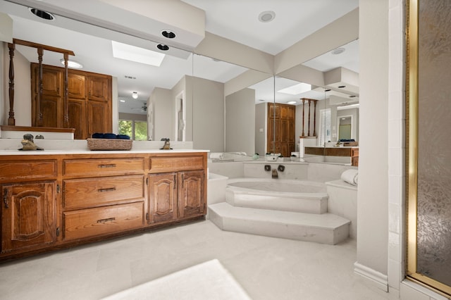 7213 Maranatha Ct, Colleyville, TX 76034 - bathroom with double vanity, a bath, and tile patterned floors