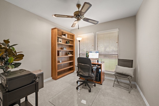 7213 Maranatha Ct, Colleyville, TX 76034 - office featuring ceiling fan, light colored carpet, and baseboards