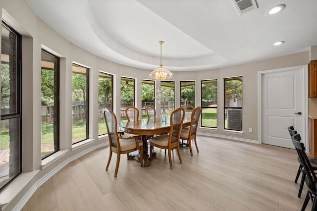 7213 Maranatha Ct, Colleyville, TX 76034 - dining area featuring healthy amount of natural light, a chandelier, recessed lighting, light wood-type flooring, and baseboards