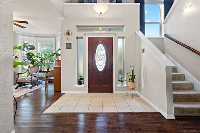 202 Wayne Dr, Aledo, TX 76008 - entryway featuring a ceiling fan, wood finished floors, and stairway
