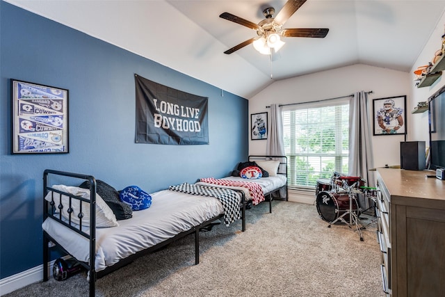 3822 Brazos St, Melissa, TX 75454 - bedroom featuring light carpet, lofted ceiling, ceiling fan, and an office area