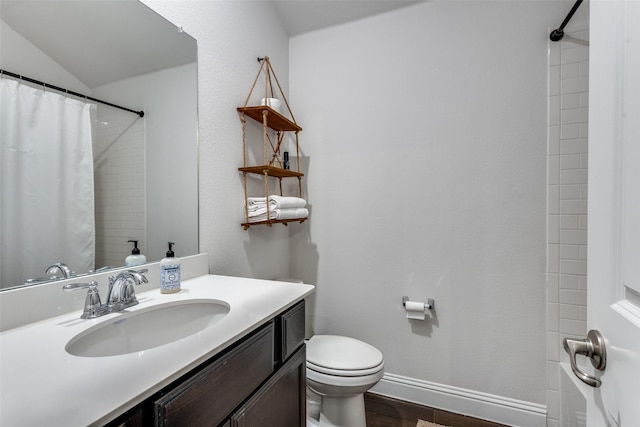 3822 Brazos St, Melissa, TX 75454 - bathroom with toilet, wood finished floors, vanity, and a shower with curtain