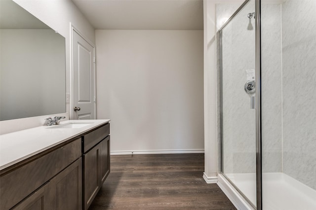 1937 Duskwood Dr, Lancaster, TX 75146 - full bath with a shower stall, vanity, and wood finished floors