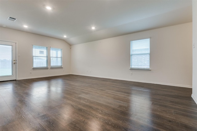 1937 Duskwood Dr, Lancaster, TX 75146 - unfurnished room with vaulted ceiling, dark wood-style flooring, and recessed lighting