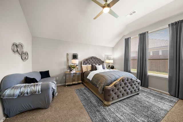 334 Hawthorn Dr, Fate, TX 75087 - bedroom featuring carpet floors, vaulted ceiling, baseboards, and a ceiling fan