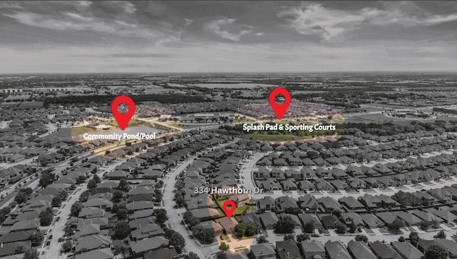 334 Hawthorn Dr, Fate, TX 75087 - aerial overview of property's location featuring nearby suburban area