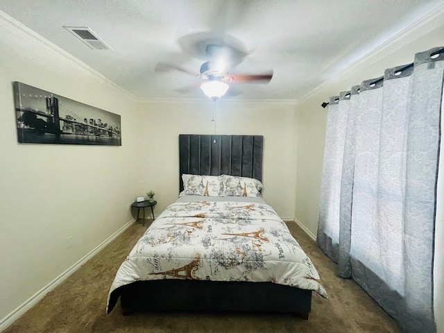 2605 Twinpost Ct, Irving, TX 75062 - carpeted bedroom with crown molding, baseboards, and ceiling fan