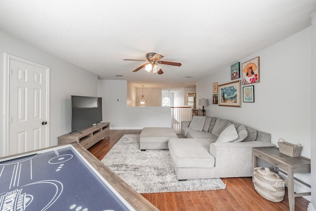 2508 Springhill Dr, Grapevine, TX 76051 - living area with wood finished floors and a ceiling fan