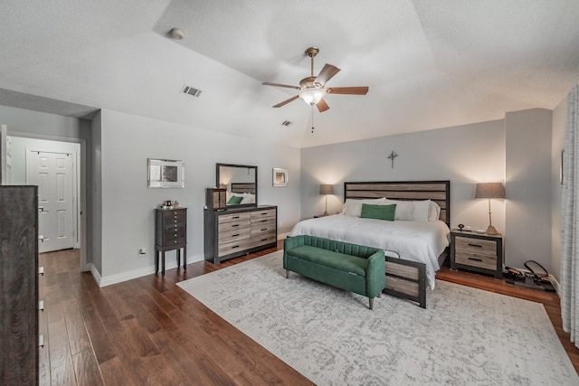 2508 Springhill Dr, Grapevine, TX 76051 - bedroom featuring lofted ceiling, dark wood-style flooring, baseboards, and ceiling fan