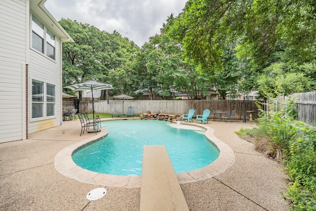 2508 Springhill Dr, Grapevine, TX 76051 - view of swimming pool featuring a patio area, a fenced backyard, and a diving board