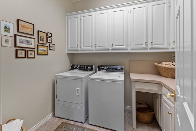 6518 Laurel Valley Rd, Dallas, TX 75248 - laundry room featuring cabinet space, washing machine and dryer, baseboards, and light tile patterned floors