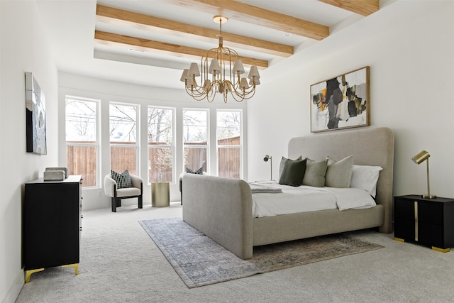 9974 Witham St, Dallas, TX 75220 - carpeted bedroom with beam ceiling and a chandelier
