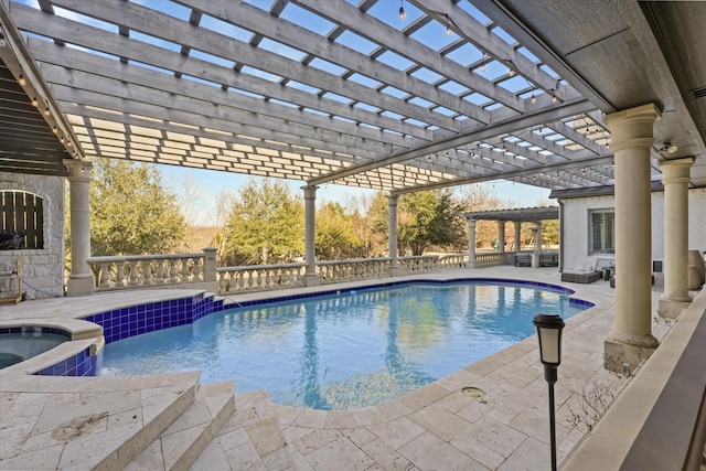 1705 Bison Meadow Ln, Heath, TX 75032 - view of pool with a pergola, a pool with connected hot tub, and a patio area