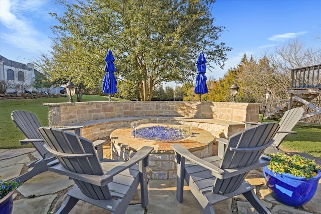 1705 Bison Meadow Ln, Heath, TX 75032 - view of patio / terrace with an outdoor fire pit and stairway