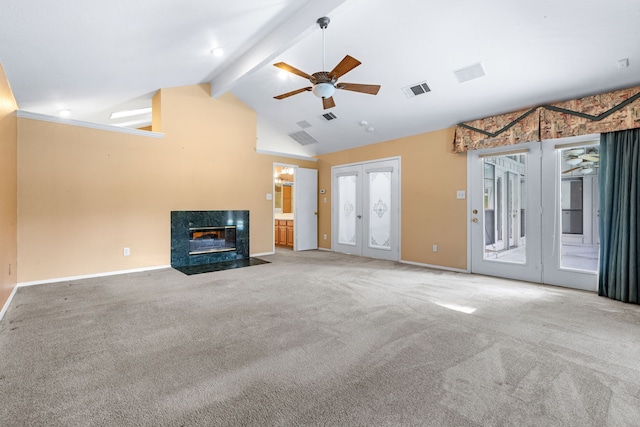 2621 Brennan Ct, Plano, TX 75075 - unfurnished living room with a ceiling fan, baseboards, carpet flooring, and french doors