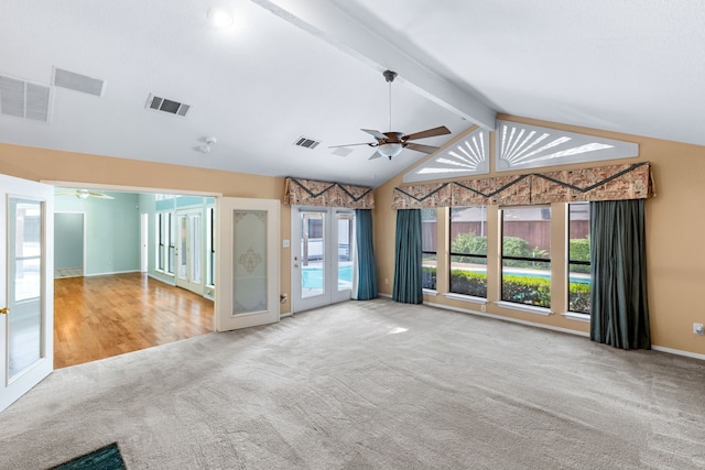 2621 Brennan Ct, Plano, TX 75075 - unfurnished living room featuring a ceiling fan, carpet floors, baseboards, and french doors