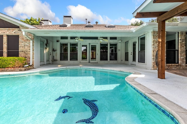 2621 Brennan Ct, Plano, TX 75075 - outdoor pool with a patio and a ceiling fan