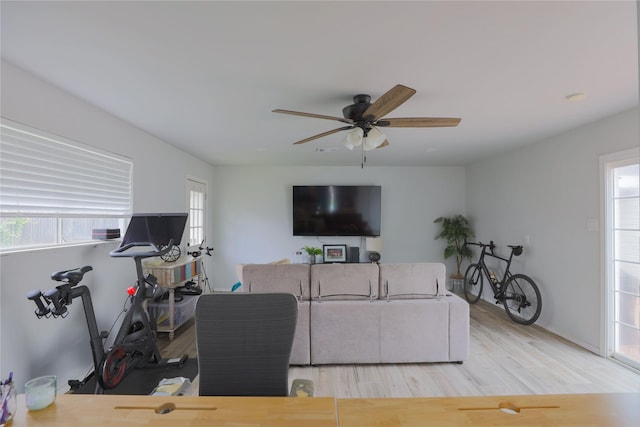 7251 Valley Dale Ct, Benbrook, TX 76116 - living room with wood finished floors and a ceiling fan
