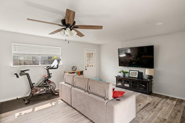 7251 Valley Dale Ct, Benbrook, TX 76116 - living room featuring light wood finished floors and a ceiling fan