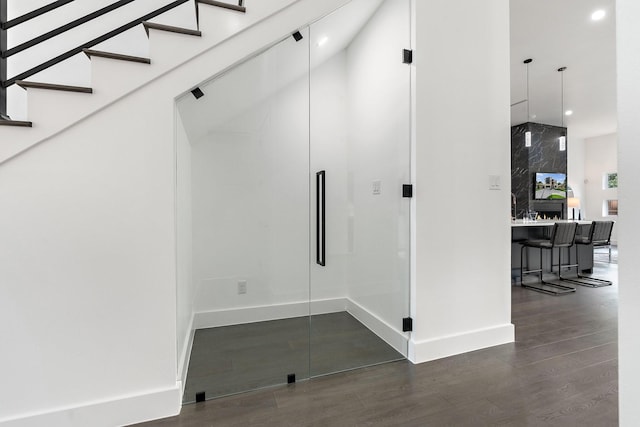 4233 Skillman St, Dallas, TX 75206 - mudroom featuring dark wood-type flooring, recessed lighting, and baseboards