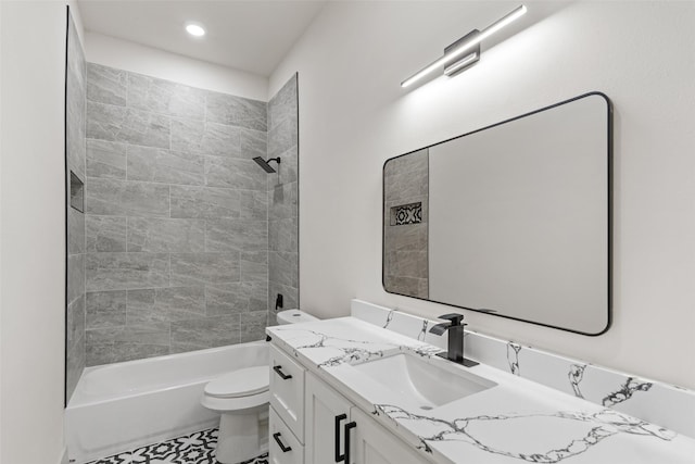 5845 Black Pine Cir, Granbury, TX 76048 - full bath with vanity, toilet, shower / tub combination, and recessed lighting