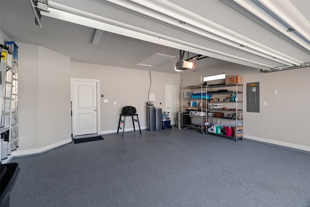 7700 Cerrito Trl, Fort Worth, TX 76123 - garage with electric panel, a garage door opener, and baseboards