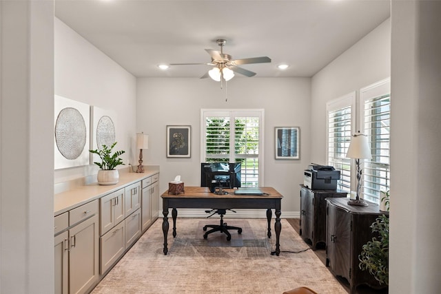 7700 Cerrito Trl, Fort Worth, TX 76123 - home office featuring ceiling fan, recessed lighting, and baseboards