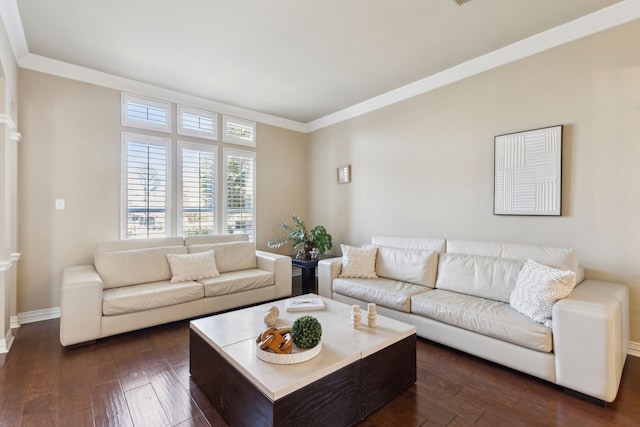 1415 Cambridge Xing, Southlake, TX 76092 - living room featuring dark wood-type flooring, ornamental molding, and baseboards