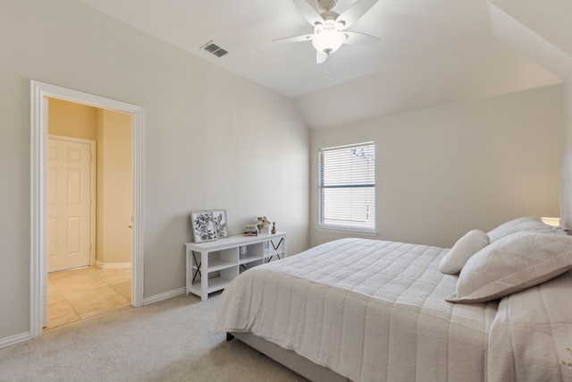 1415 Cambridge Xing, Southlake, TX 76092 - bedroom featuring light carpet, baseboards, lofted ceiling, and ceiling fan