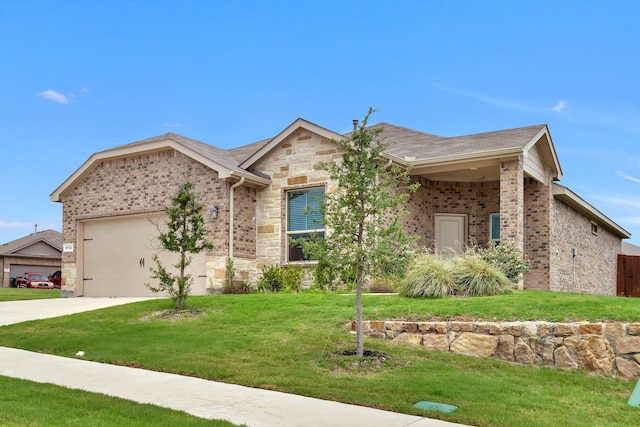 9752 New Bern Dr, Fort Worth, TX 76108 - ranch-style home featuring a garage, a front lawn, concrete driveway, and brick siding