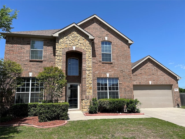 1104 Cactus Spine Dr, Fort Worth, TX 76052 - view of front of home with driveway, brick siding, a garage, and a front yard