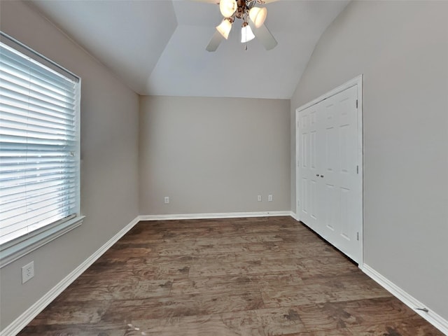 1104 Cactus Spine Dr, Fort Worth, TX 76052 - spare room with vaulted ceiling, ceiling fan, wood finished floors, and baseboards