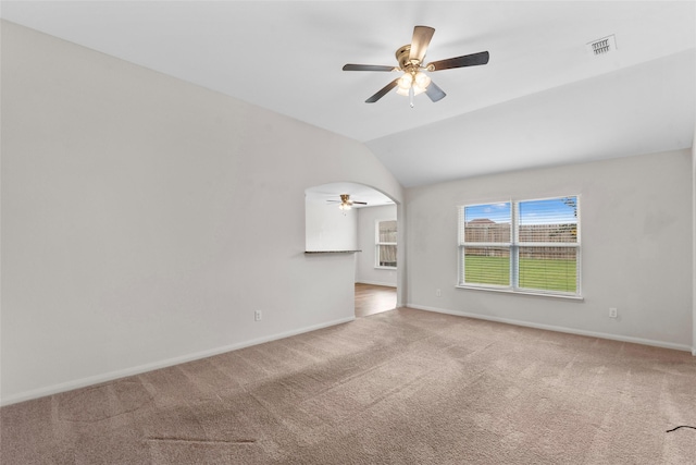 2118 Cone Flower Dr, Forney, TX 75126 - carpeted spare room featuring a ceiling fan, baseboards, and vaulted ceiling