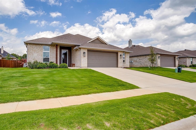 812 Porcupine Dr, Springtown, TX 76082 - view of front of property with a garage, brick siding, driveway, a chimney, and roof with shingles