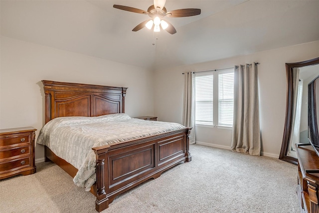 812 Porcupine Dr, Springtown, TX 76082 - bedroom with light colored carpet, lofted ceiling, baseboards, and a ceiling fan