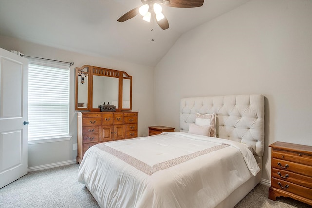 812 Porcupine Dr, Springtown, TX 76082 - bedroom with lofted ceiling, light colored carpet, baseboards, multiple windows, and ceiling fan