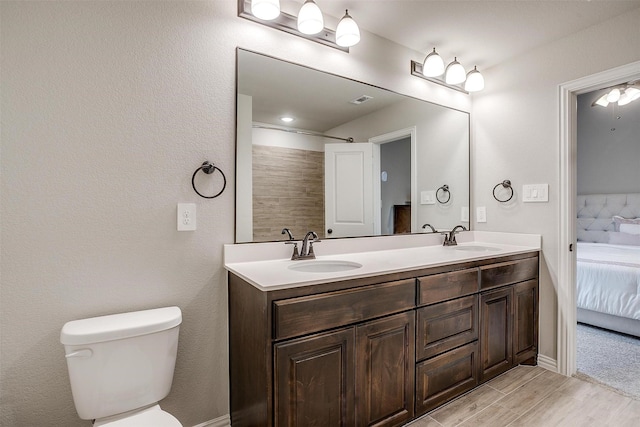 812 Porcupine Dr, Springtown, TX 76082 - ensuite bathroom with double vanity, toilet, and wood finished floors