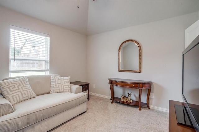 812 Porcupine Dr, Springtown, TX 76082 - carpeted living room featuring baseboards and vaulted ceiling