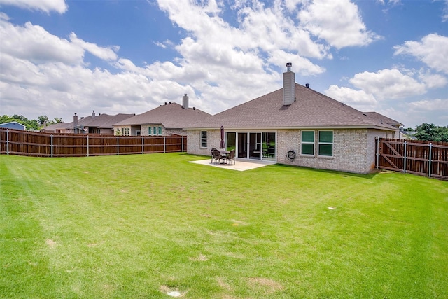 812 Porcupine Dr, Springtown, TX 76082 - back of house with a patio, brick siding, a chimney, and roof with shingles