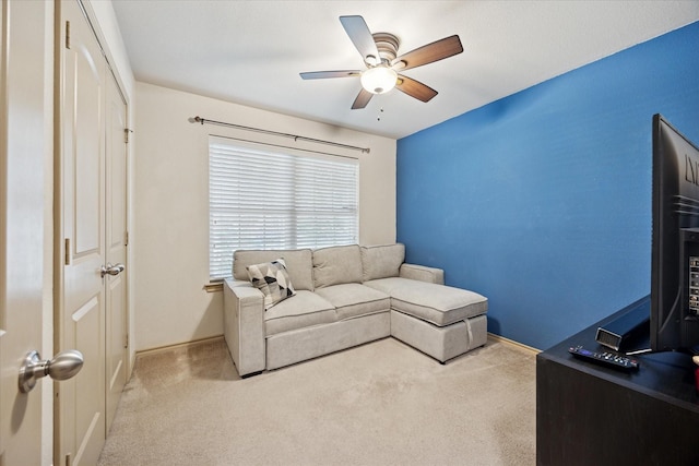 10149 High Eagle Trl, Fort Worth, TX 76108 - living room featuring ceiling fan, carpet, and baseboards