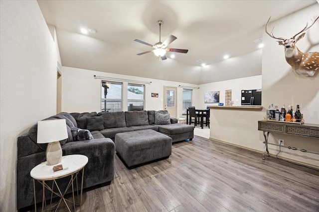 10149 High Eagle Trl, Fort Worth, TX 76108 - living room featuring ceiling fan, lofted ceiling, and wood finished floors