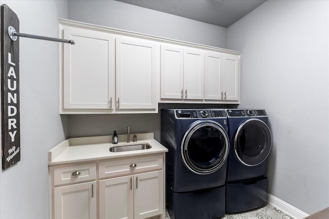 1741 Mountain Creek Ln, Prosper, TX 75078 - laundry area featuring cabinet space, washer and clothes dryer, and baseboards