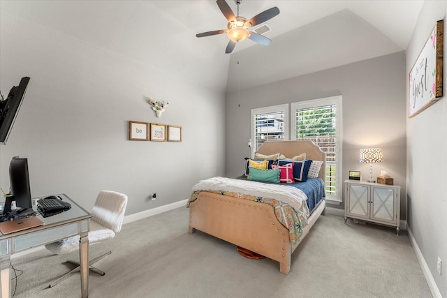 1741 Mountain Creek Ln, Prosper, TX 75078 - carpeted bedroom featuring a desk, vaulted ceiling, baseboards, and a ceiling fan