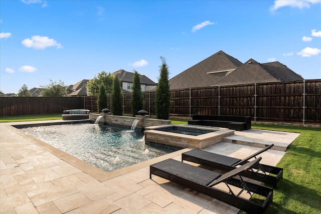 1741 Mountain Creek Ln, Prosper, TX 75078 - view of pool featuring an in-ground hot tub, a fenced backyard, and a patio area
