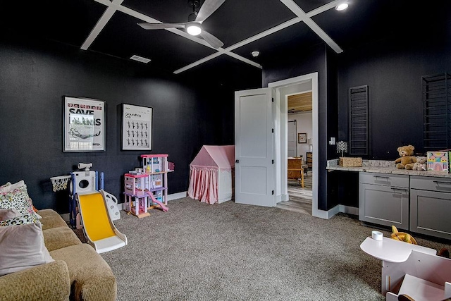 7336 Saint Augustine Dr, Cleburne, TX 76033 - playroom with a ceiling fan, carpet, and baseboards