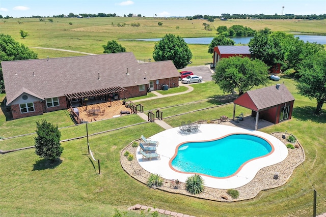10595 Gregory Rd, Sanger, TX 76266 - view of pool featuring a water view, a patio, and an outdoor structure