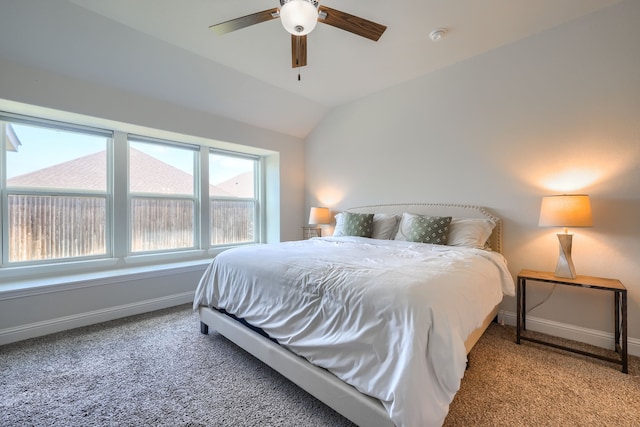 2246 Hartley Dr, Forney, TX 75126 - carpeted bedroom featuring baseboards, vaulted ceiling, and a ceiling fan
