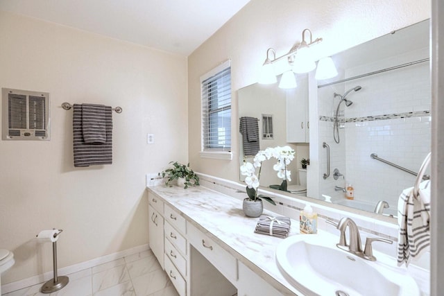 2489 Campus Ct, Abilene, TX 79601 - bathroom featuring toilet, baseboards, vanity, marble finish flooring, and tub / shower combination